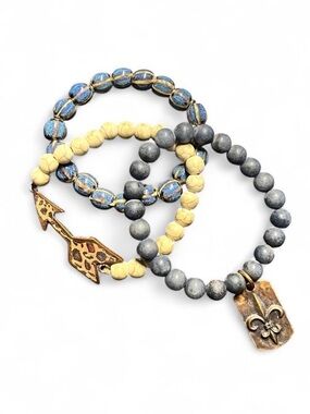 Blue "Blessed Mess" Custom Jewlery Bracelet Set, elastic OS